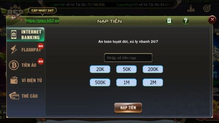 Các hình thức nạp tiền & rút tiền B52 Club hiện nay